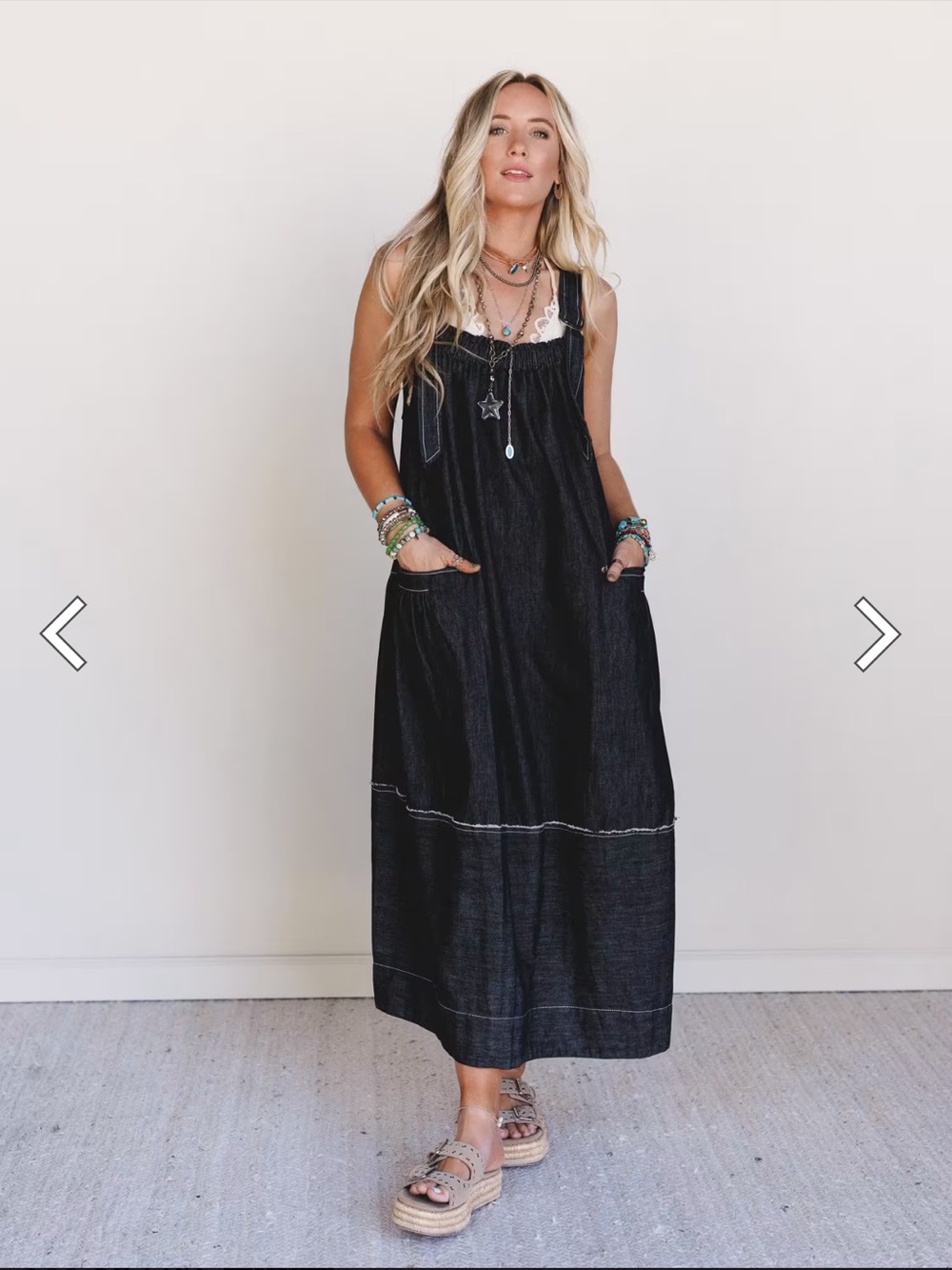Three Bird Neat New Frontier Overalls Dark Denim Long Sundress S